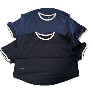 BYLT 2 Premium Basics Drop Cut Striped Ringer Tee Shirt Mens L Navy and Black